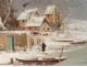 HST table snowy landscape river town character boat painting XIX