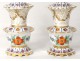 Pair of porcelain flasks Jacob Petit Paris XIX century gilt flowers