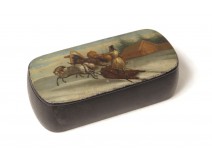 Small lacquered box hitch riders Russian Troika nineteenth snowy landscape