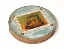 Golden angel round box attached under temple characters nineteenth century glass