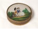 Golden round box set under glass gallant scene torque children XIXth century