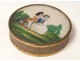 Golden round box set under glass gallant scene torque children XIXth century