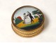 Golden round box attached underneath gallant scene glass couples dance nineteenth century