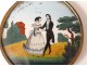 Golden round box attached underneath gallant scene glass couples dance nineteenth century