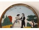 Golden round box attached underneath gallant scene glass couples dance nineteenth century