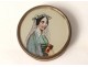 Small round box mounted under glass portrait girl communicant XIX