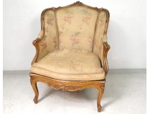 Bergère Louis XV armchair carved gilded cane Napoleon III XIXth century