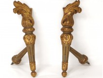 Pair tiebacks carved wooden decorations curtains torches Napoleon III XIXth