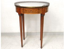 Small table Louis XVI oval pedestal table inlaid marble frieze Greek XIXth