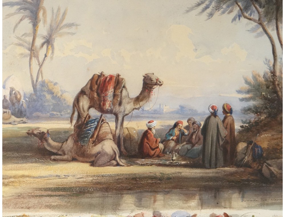 Delacroix watercolor orientalist Bedouin camel desert Maghreb XIX