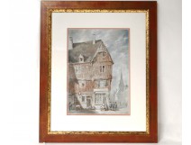 Watercolor painting Charles Huard city Granville Normandy characters XX