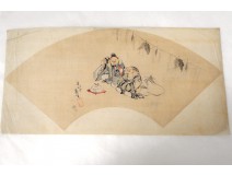 Print Japanese rice paper kimono laughing Hokusai nineteenth century characters