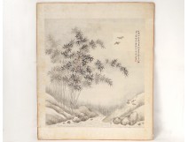 Japanese rice paper bamboo bird landscape print river nineteenth century