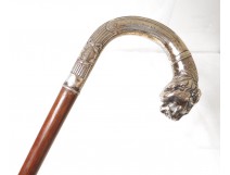 Cane former head pommel silver antique wood cane nineteenth lion