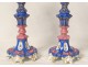 Pair candlesticks torches Paris porcelain polychrome flowers nineteenth gilding