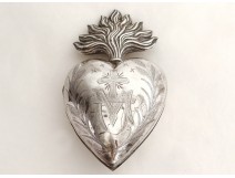 Heart of Mary votive box silver cross Sacred Heart XIX century