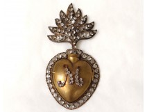 Heart of Mary votive box gold metal rhinestone Sacred Heart XIX century