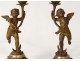 Gilt bronze candlesticks Pair Love Athlete Carlier cherubs putti XIX