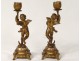 Gilt bronze candlesticks Pair Love Athlete Carlier cherubs putti XIX