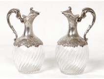 Pair of Louis XV crystal ewers small solid silver Minerva nineteenth NapIII