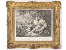 Engraving Erigone defeated Bacchus AD. Boucher Duflos frame golden XVIII