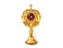 Reliquary monstrance paperolle golden oak wood Saint Vincent XIX