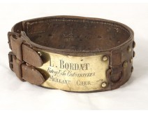 Leather hunting dog collar antique brass Bordat Meillant Cher collar XX