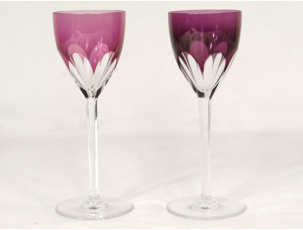 8 Wine Glasses Rhine Cut Crystal Baccarat France Genova Color Xx