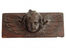 Sculpture carved wooden angel cherub putti head seventeenth century