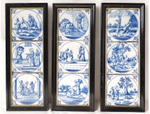 9 earthenware tiles Delft blue monochrome characters Biblical scenes XVIIIè