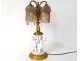 Bronze sculpture lamp biscuit cherubim putti column nineteenth glass beads