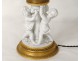 Bronze sculpture lamp biscuit cherubim putti column nineteenth glass beads