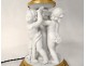 Bronze sculpture lamp biscuit cherubim putti column nineteenth glass beads