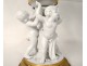 Bronze sculpture lamp biscuit cherubim putti column nineteenth glass beads