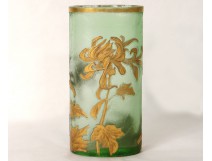 Enamelled glass vase flowers foliage gilding Montjoye Art Nouveau XIXth century