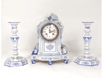 Mantelpiece clock candlesticks Gien earthenware bird torch XIX