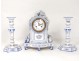 Mantelpiece clock candlesticks Gien earthenware bird torch XIX