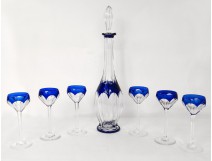 Service port 6 glasses of wine carafe cut crystal cobalt twentieth St. Louis