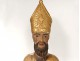 Carved wooden polychrome gilt reliquary bust reliquary Bishop Saint XVIIIè