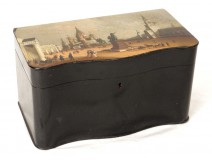 Russian tea box wooden lacquered Lukutin Moscow Red Square St. Basil&#39;s nineteenth