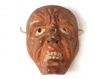 Mask Noh theater Demon polychrome wood Gigaku beshimi O-Edo Japan XIX