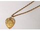 Collier pendentif chaîne coeur or massif 18K fleurs monogramme 11gr XXème