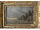 HSP miniature paysage marine bateaux rochers cadre palmette Empire XIXème