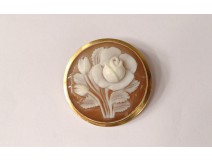 Broche bijou camée bouquet fleurs métal doré pomponne antique brooch XXème