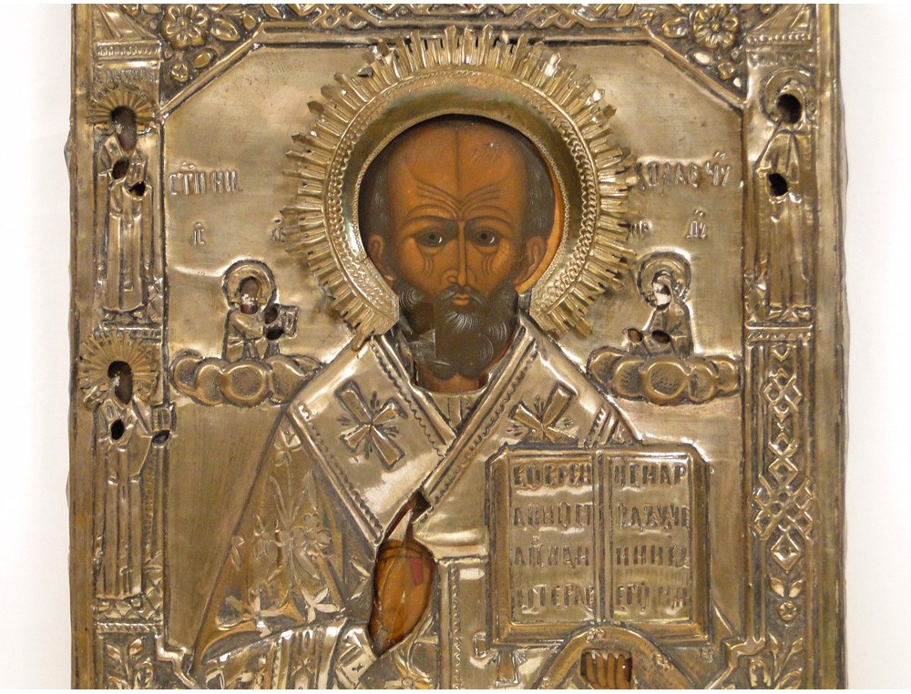 Russian Orthodox icon oclade copper, Saint Nicolas, 19th