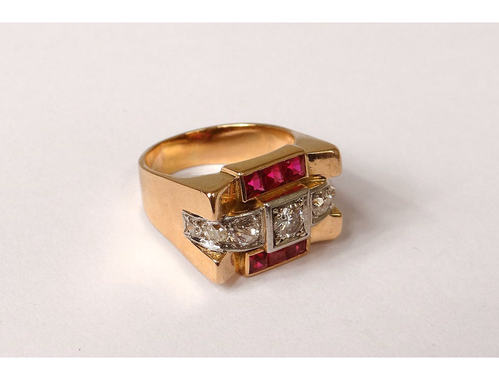 Gold tank ring solid 18k gold diamond ring 13.67 gr twentieth century