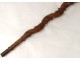 Cane old wooden carved serpent branch thorns Folk Art XIX