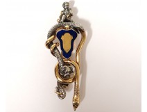 Chatelaine enamelled silver gilt cherubs snakes nineteenth crest jewel