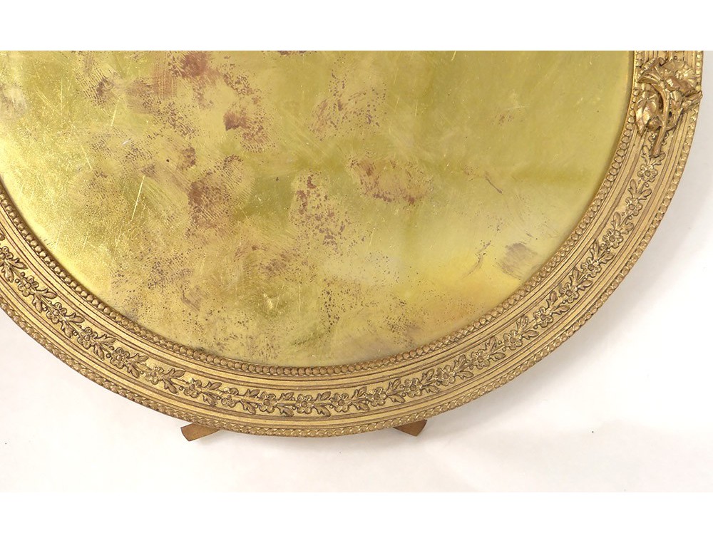 Cadre rond Louis XVI bronze doré noeud feuillage frame Napoléon III XIXème