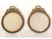 Pair round frames Louis XVI gilt bronze frame node Napoleon III nineteenth